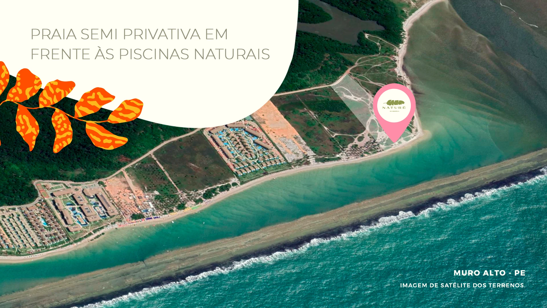 Vista aérea do trecho de praia de Muro Alto e da linha de recifes