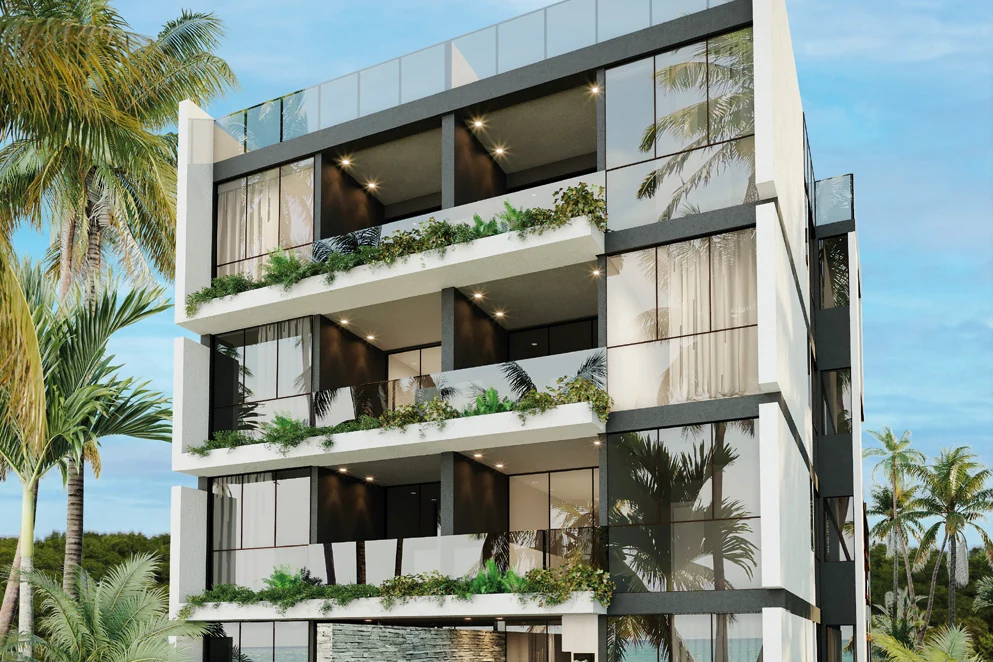 Fachada do empreendimento com vegetação nas varandas