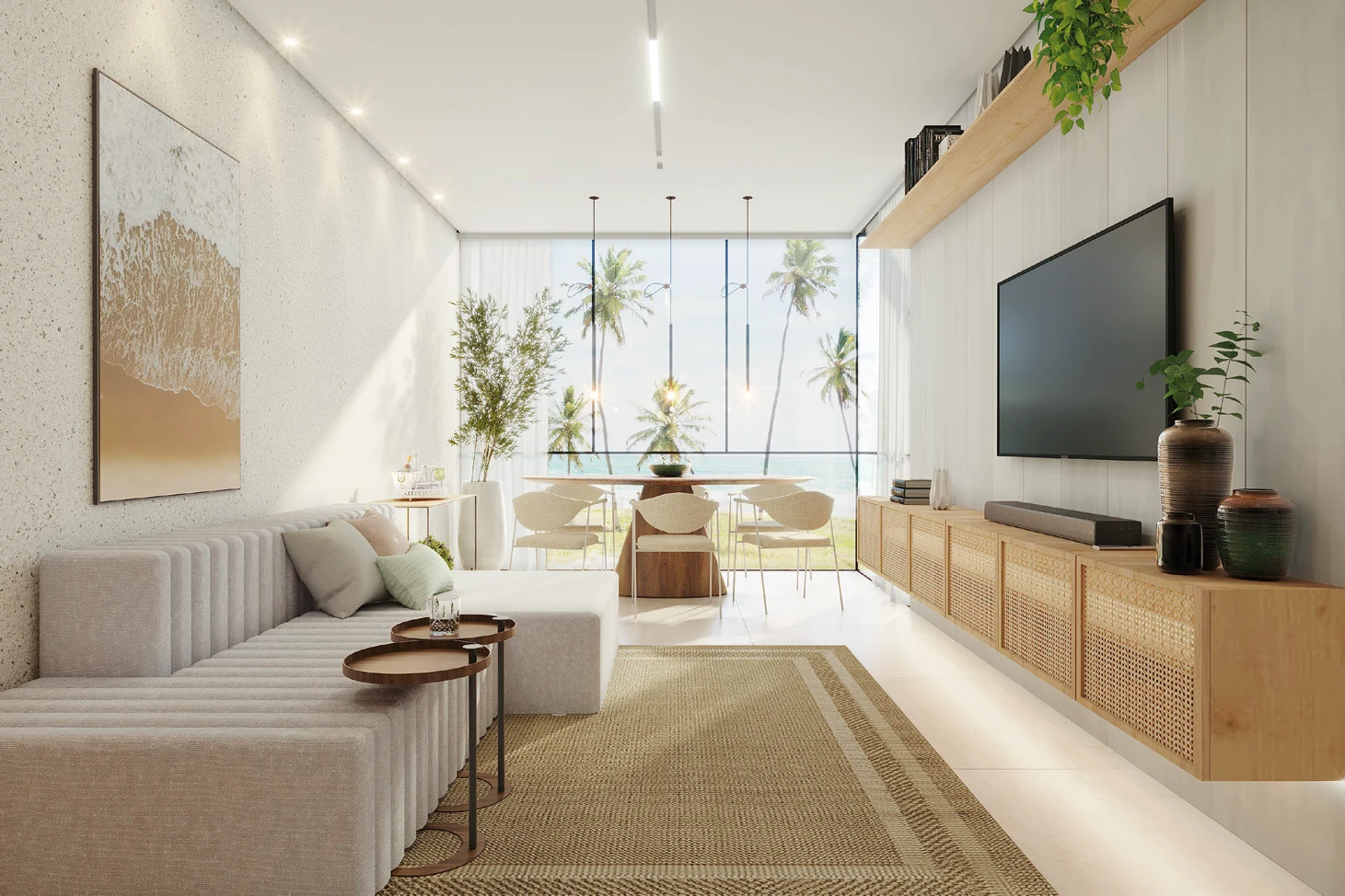 Sala de estar do apartamento com varanda